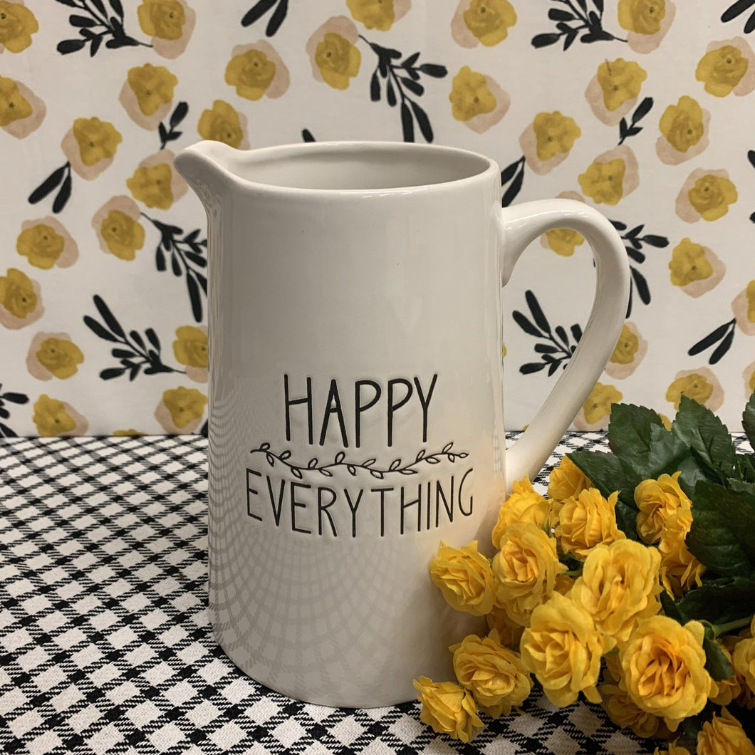 Creamy white 'Happy Everything' ceramic pitcher