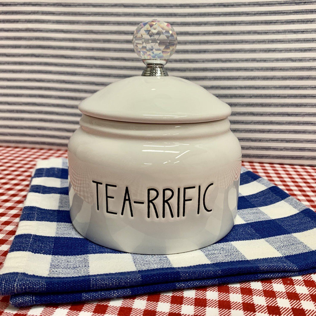 Ceramic tea canister with glass handle