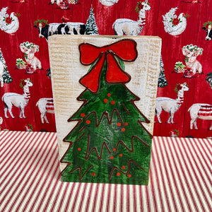 Christmas Art Block Sign with holiday tree design.