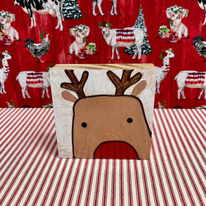 Christmas Art Block Sign with holiday reindeer design.