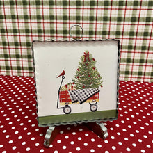 Load image into Gallery viewer, Christmas framed art print with little red wagon and tree