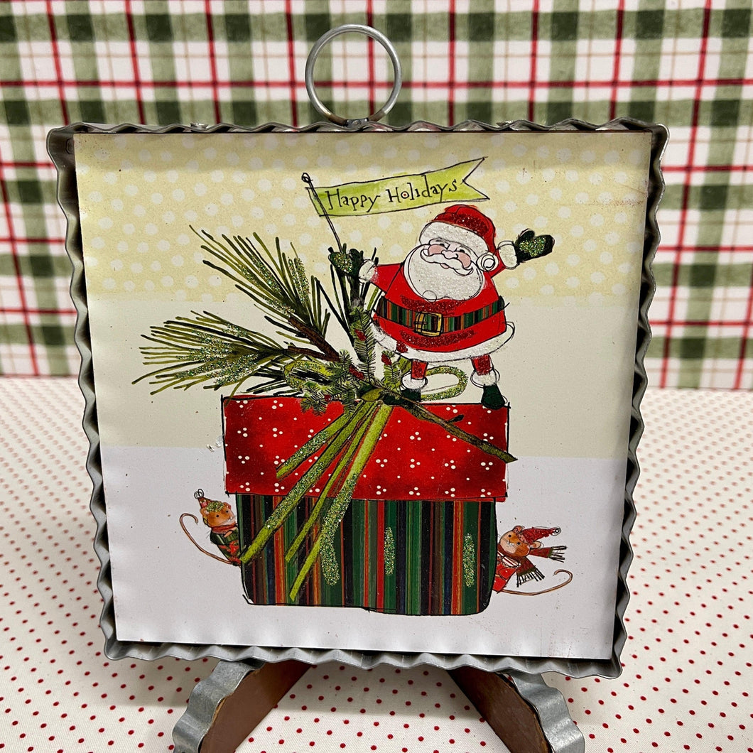 Whimsical Santa with mice Framed Art print.