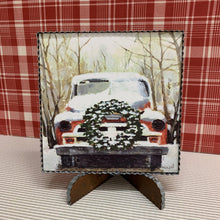 Load image into Gallery viewer, Christmas print with old car and wreath