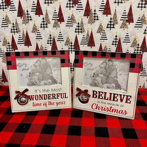 Christmas Picture frames with little silver bell and holiday message.