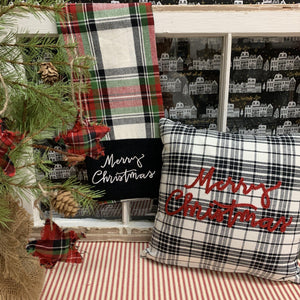 Christmas plaid collection with kitchen towel, pillow and star ornaments