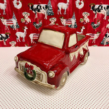 Load image into Gallery viewer, Hand painted Christmas Truck Cookie Jar with wreath. 