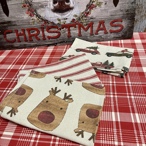 Cotton Christmas towels in reindeer and car designs