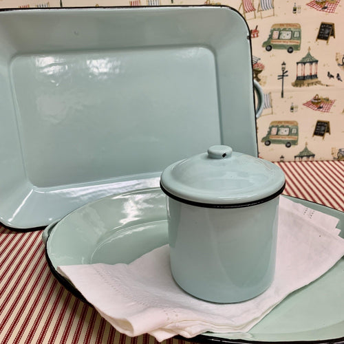 Small duck egg blue canister with lid