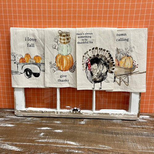 Fall themed designed flour sack towels.