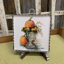 Load image into Gallery viewer, Fall framed print with urn of pumpkins