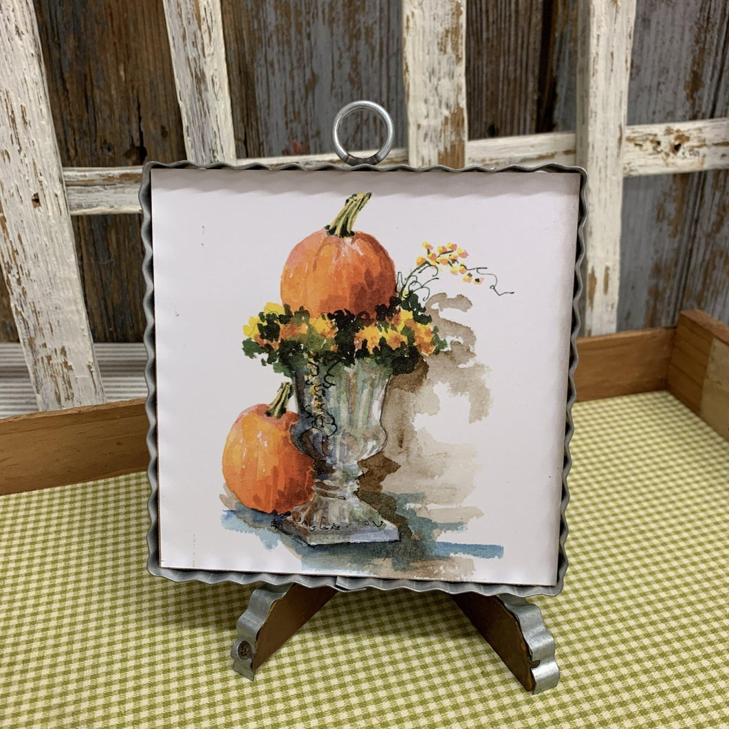 Fall framed print with urn of pumpkins