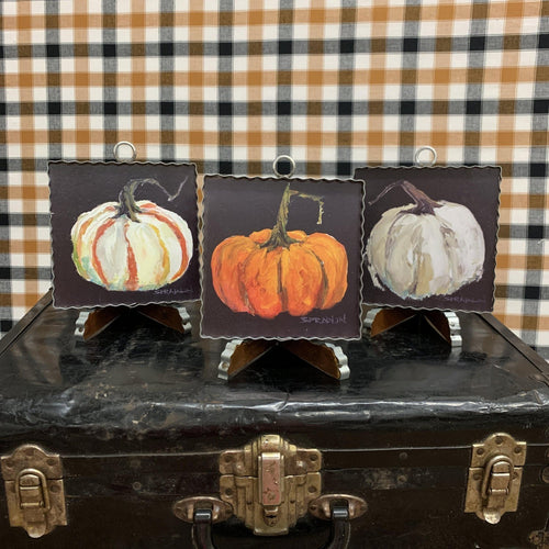 Fall framed art pumpkins in white, orange or stripe