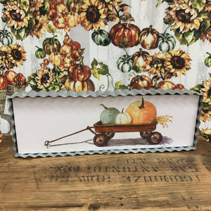Fall framed art with wagon and pumpkins