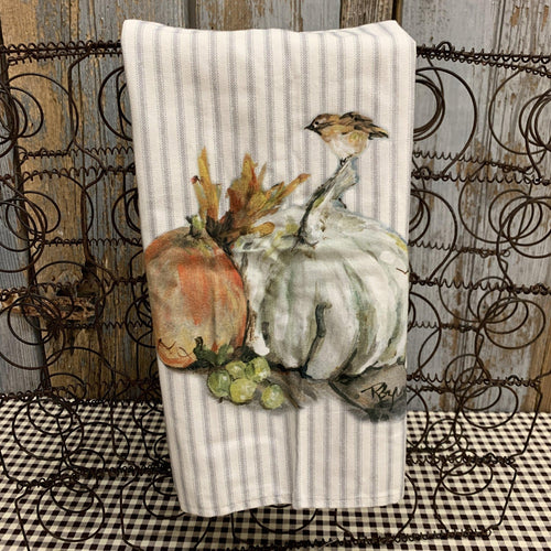 Fall dish towel with muted pumpkins