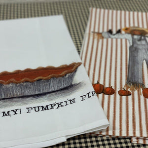 Pumpkin pie and scarecrow kitchen towels