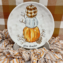 Load image into Gallery viewer, Fall platter with stacked pumpkins and &#39;Give Thanks&#39;