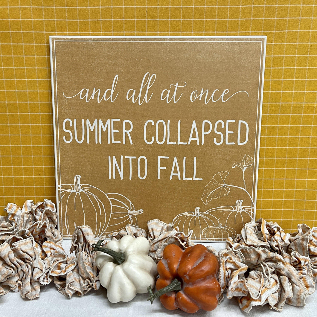 Fall sign with lovely colors and pumpkins