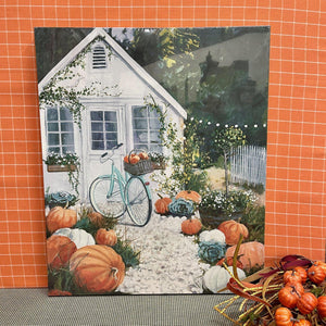 She shed canvas wall art with pumpkins and bicycle