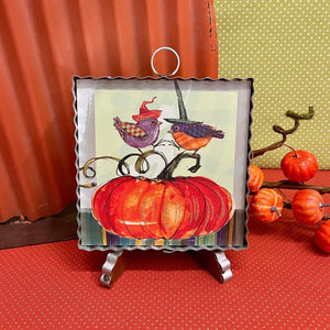 Fall Witch Birds Print framed in corrugated metal. 