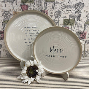 Stoneware Family Sentiment Serving Platters with sweet messages.