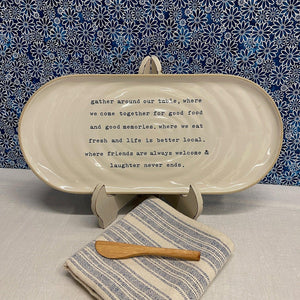 Beautiful Serving Platter in cream and blue with lovely family sentiment.