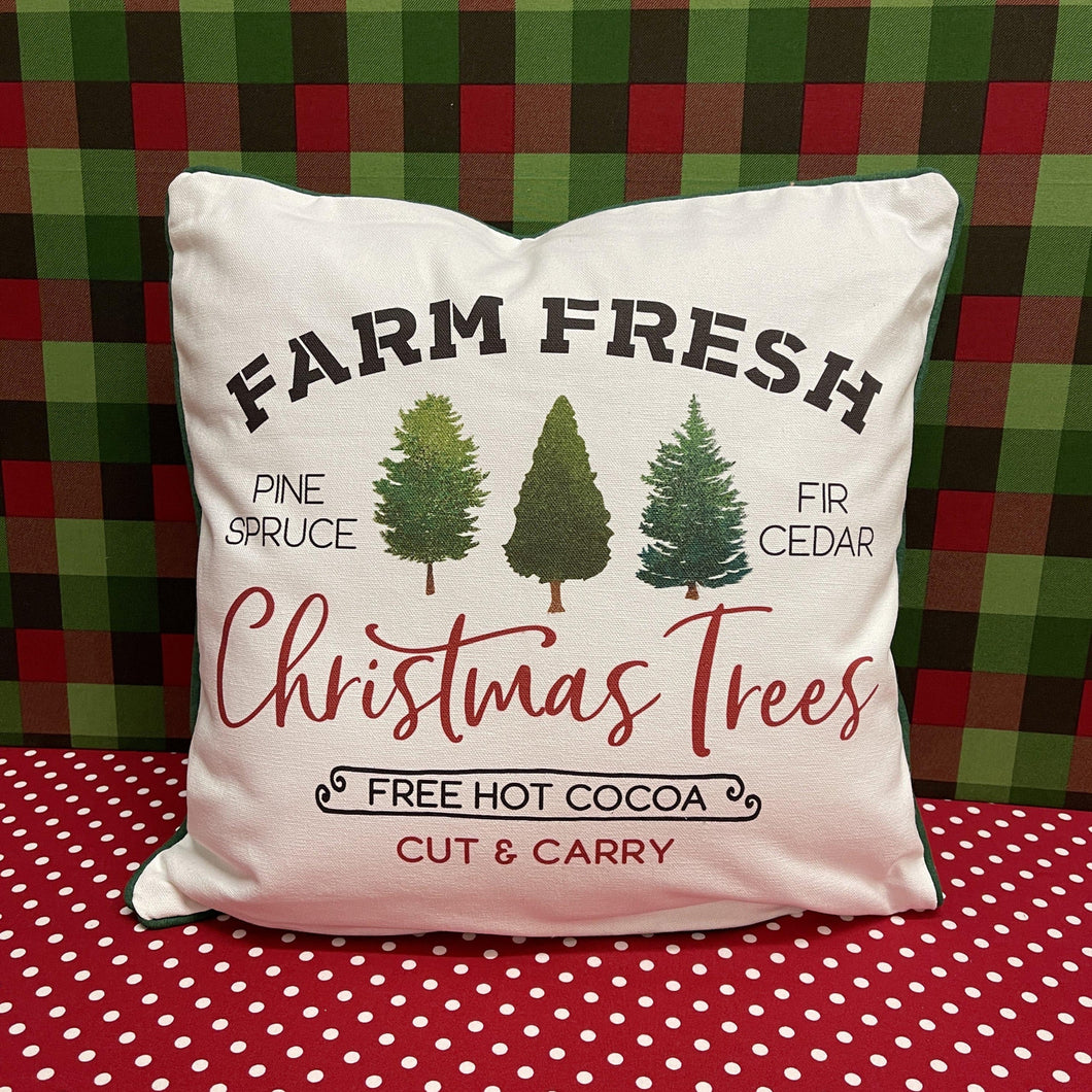 Farm Fresh Trees Christmas in reds and greens and a reverse side in green with trees