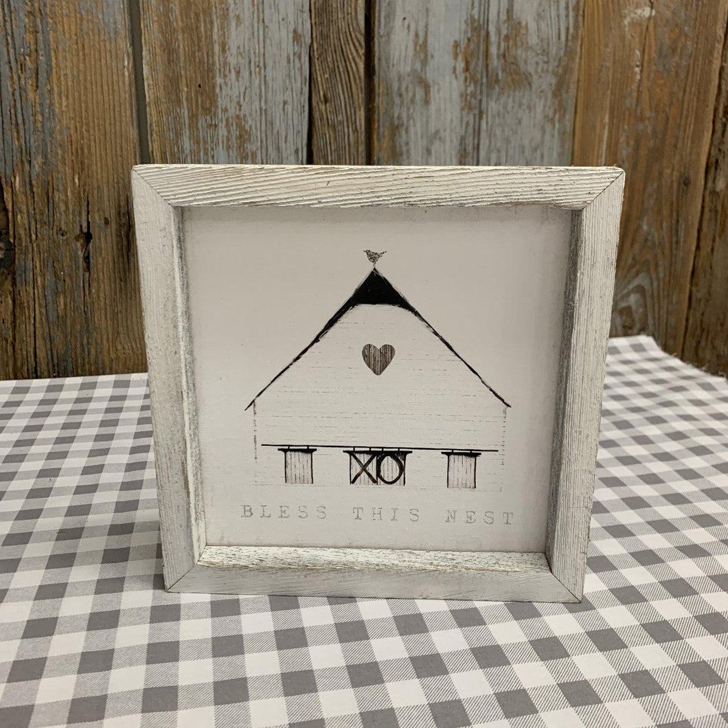 Farmhouse art with barn and white weathered frame