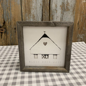Farmhouse art with barn and gray weathered frame