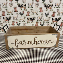 Load image into Gallery viewer, Farmhouse Box with metal cutout sign and handles.