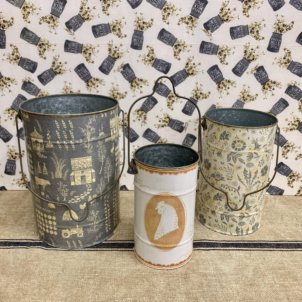 Farmhouse buckets with country and floral designs