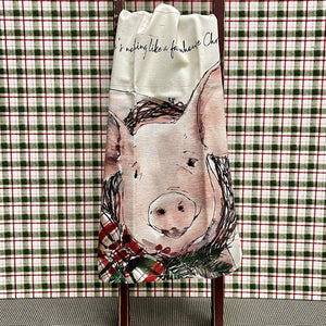 Christmas pig kitchen towel with wreath