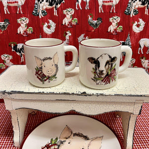 Farmhouse Christmas mugs with farm animals