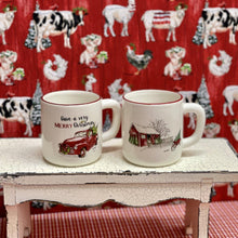 Load image into Gallery viewer, Farmhouse Christmas mugs with farm truck and red barn