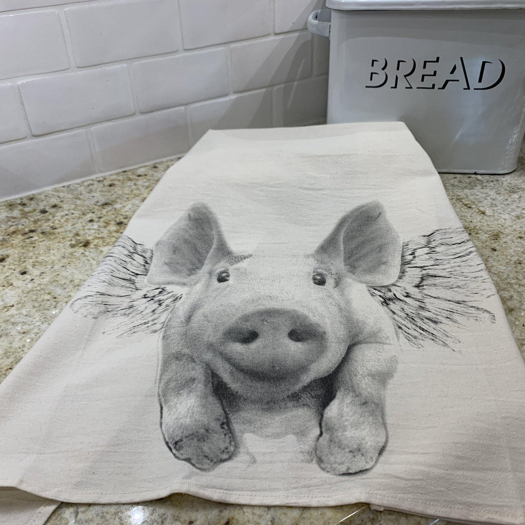 Flying Pig flour sack cotton dish towel