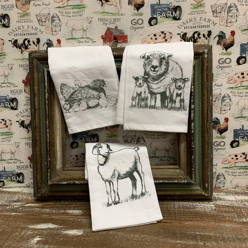 Farmhouse animal dish towels with original artwork