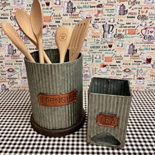 Load image into Gallery viewer, Farmhouse metal Utensil Holder and Tea Bag holder.