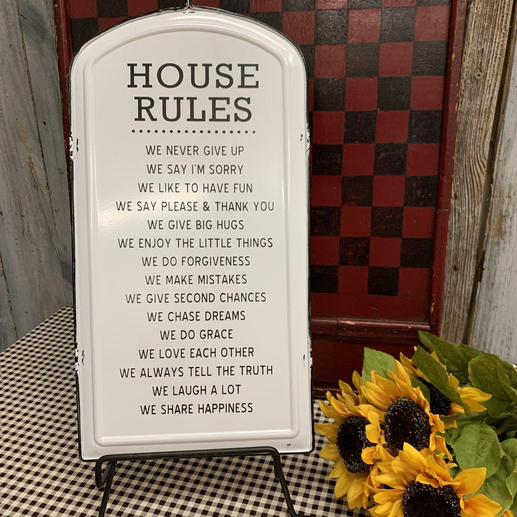 White metal House Rules sign 
