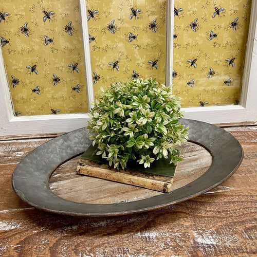 Wood and Metal Oval Farmhouse Tray.