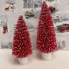 Load image into Gallery viewer, Red flocked Christmas Trees with snow tipped branches.