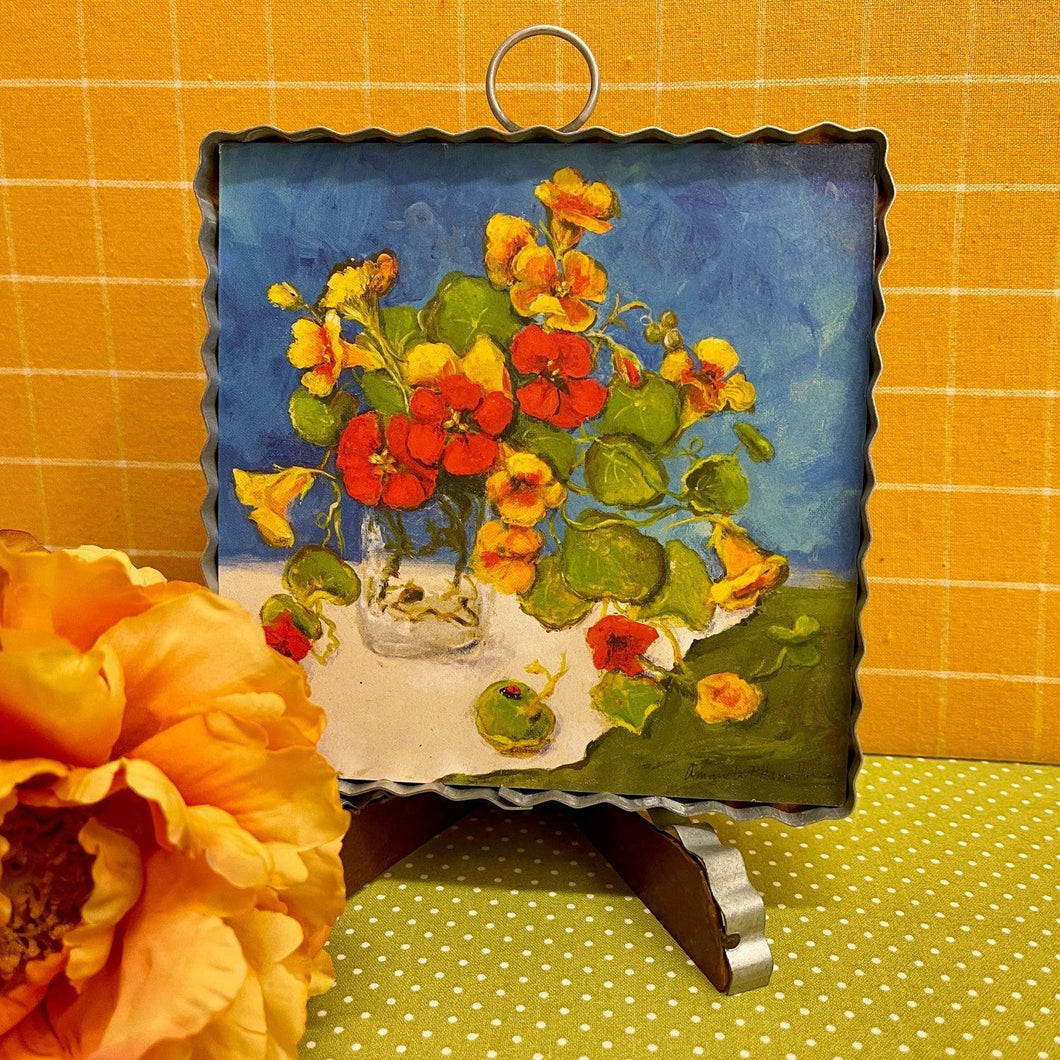 Floral Print with corrugated metal frame.