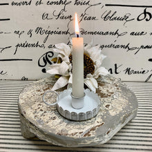 Load image into Gallery viewer, Fluted metal white candle pan with battery taper candle