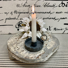 Load image into Gallery viewer, Fluted metal gray candle pan with battery taper candle