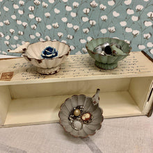 Load image into Gallery viewer, Small pewter bowls with small bird accent in cream, green and gray