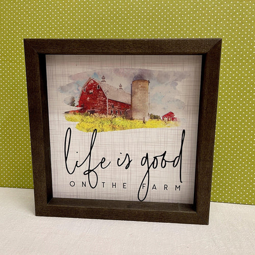 Framed Farmhouse Artwork with red barn and silo.