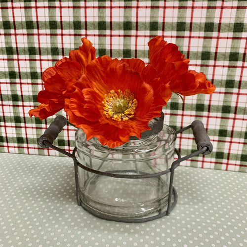 Glass flower jar with metal holder