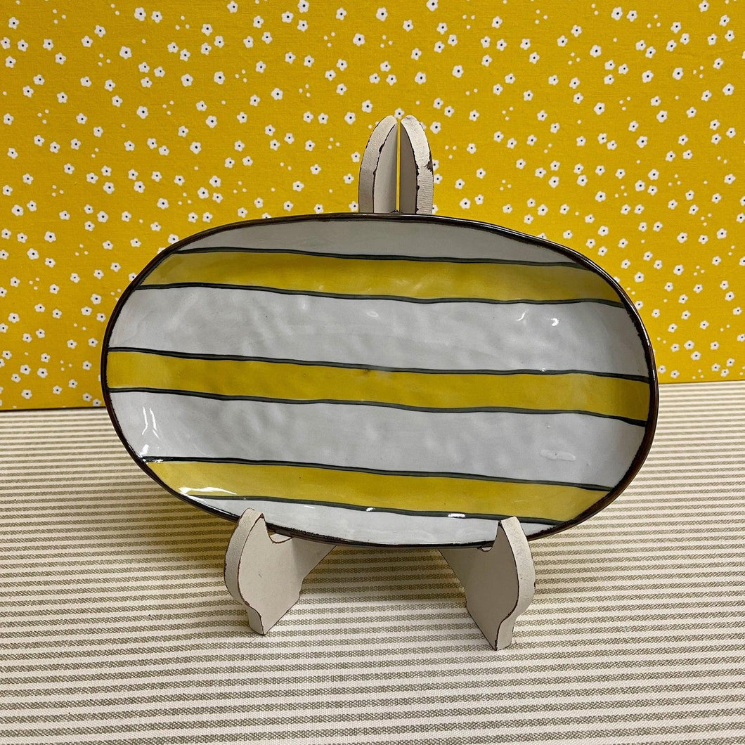 Hand Painted Stoneware Serving Platter in a stripe design.