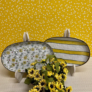 Hand Painted Stoneware Serving Platters in floral and stripe designs.