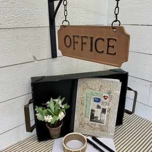 Bronze metal office hanging sign with matching bracket