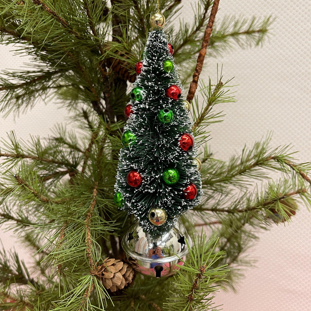 Silver Jingle Bell Bottle Brush Ornament.