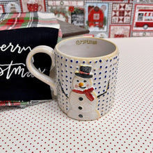 Load image into Gallery viewer, Snowman Christmas Mug with holiday message inside.